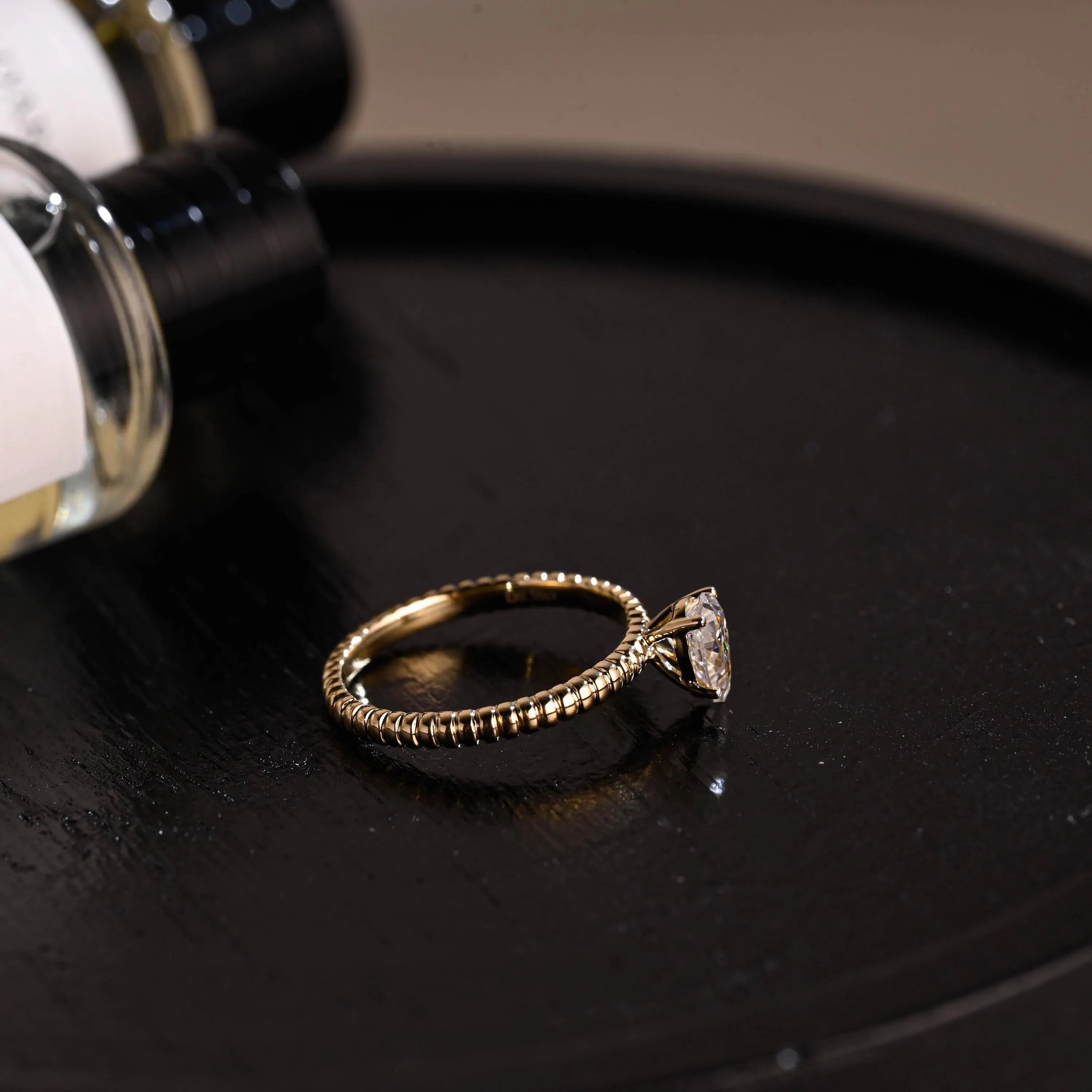 Solid Gold Pear Cut Moissanite Engagement Ring, Twisted Band Solitaire Pear Moissanite Wedding Ring