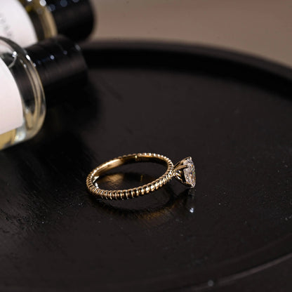 Solid Gold Pear Cut Moissanite Engagement Ring, Twisted Band Solitaire Pear Moissanite Wedding Ring