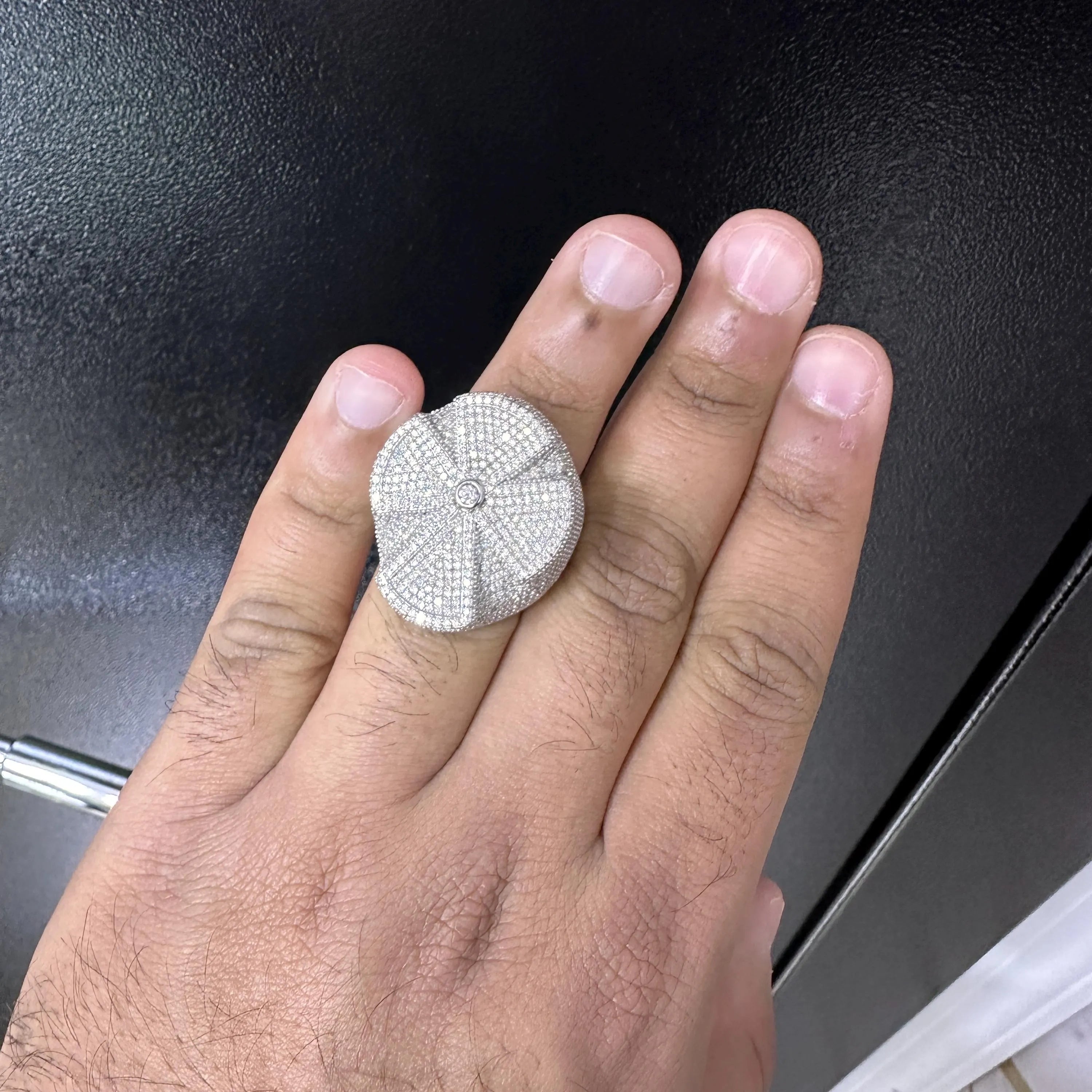 Iced Out Cross Ring: 9.41ctw Moissanite, Sterling Silver Hip Hop Ring