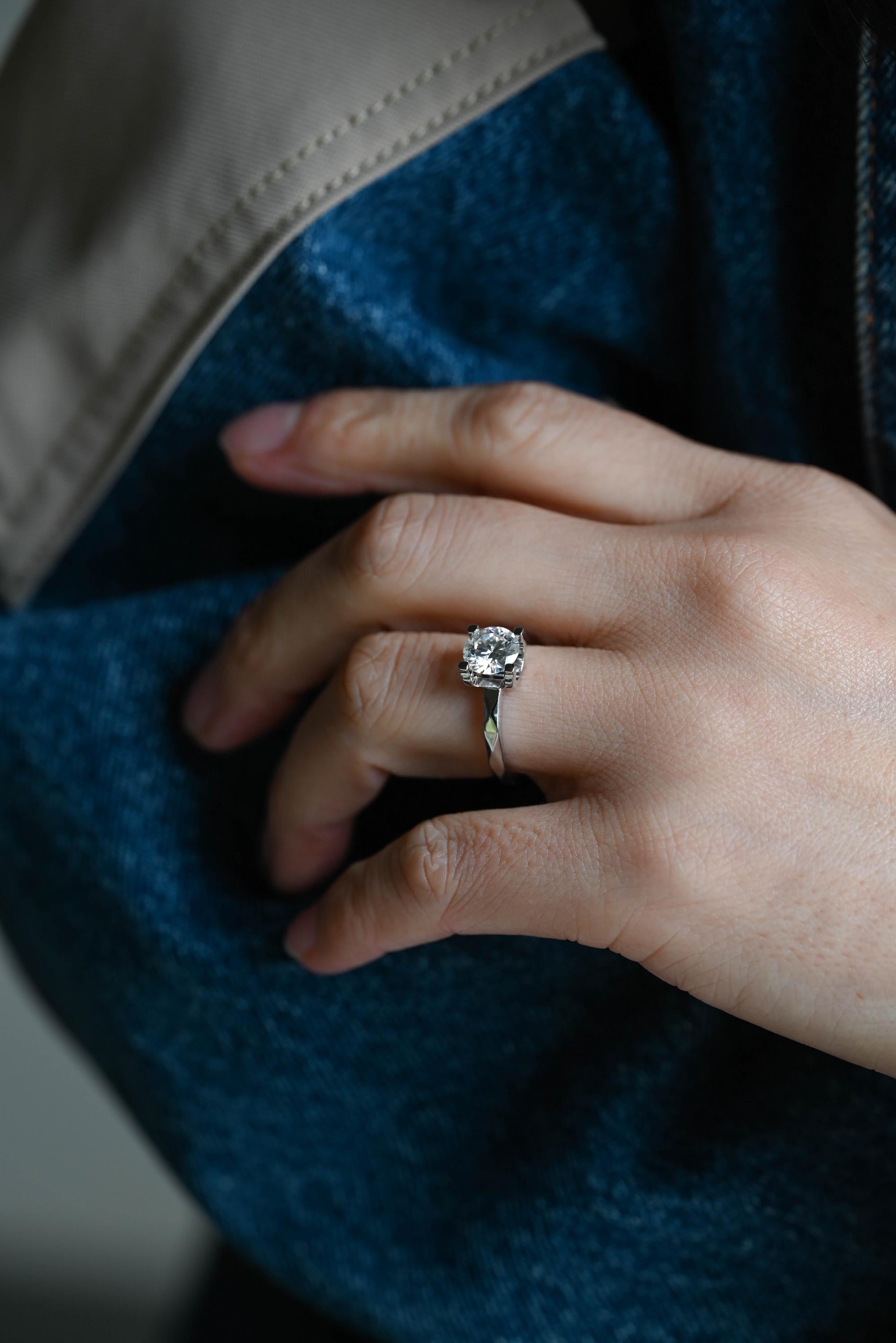 Irregular Band Solid Gold Round Cut Moissanite Engagement Ring, Promise Ring, Wedding Ring