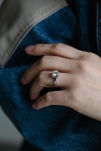 Irregular Band Solid Gold Round Cut Moissanite Engagement Ring, Promise Ring, Wedding Ring