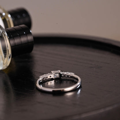 Solid Gold Moissanite Wedding Band, Princess & Round Cut Ring