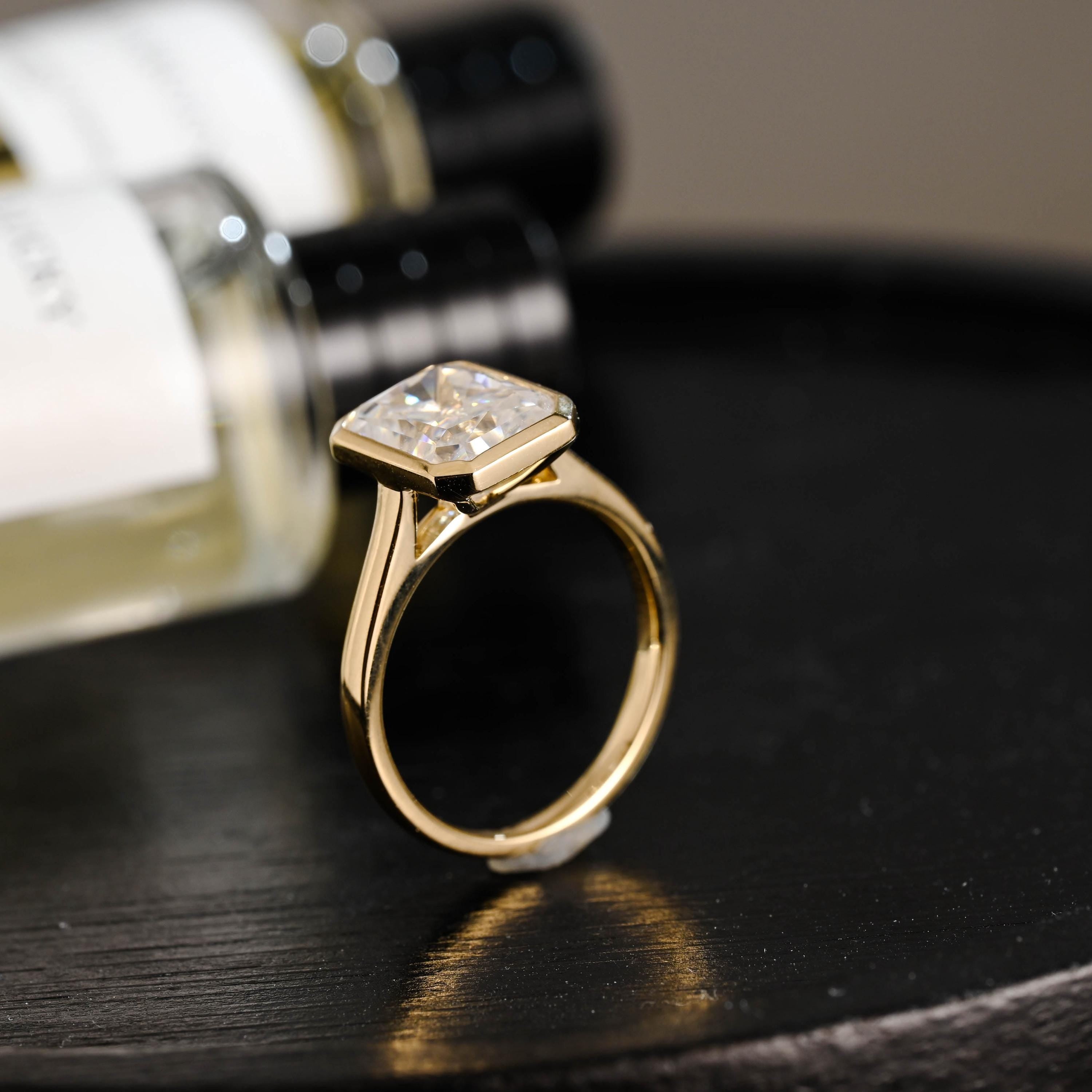 Solid Gold Radiant Cut Moissanite Engagement Ring, Anniversary Gift Birthday Gift for Women Wife