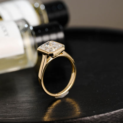 Solid Gold Radiant Cut Moissanite Engagement Ring, Anniversary Gift Birthday Gift for Women Wife