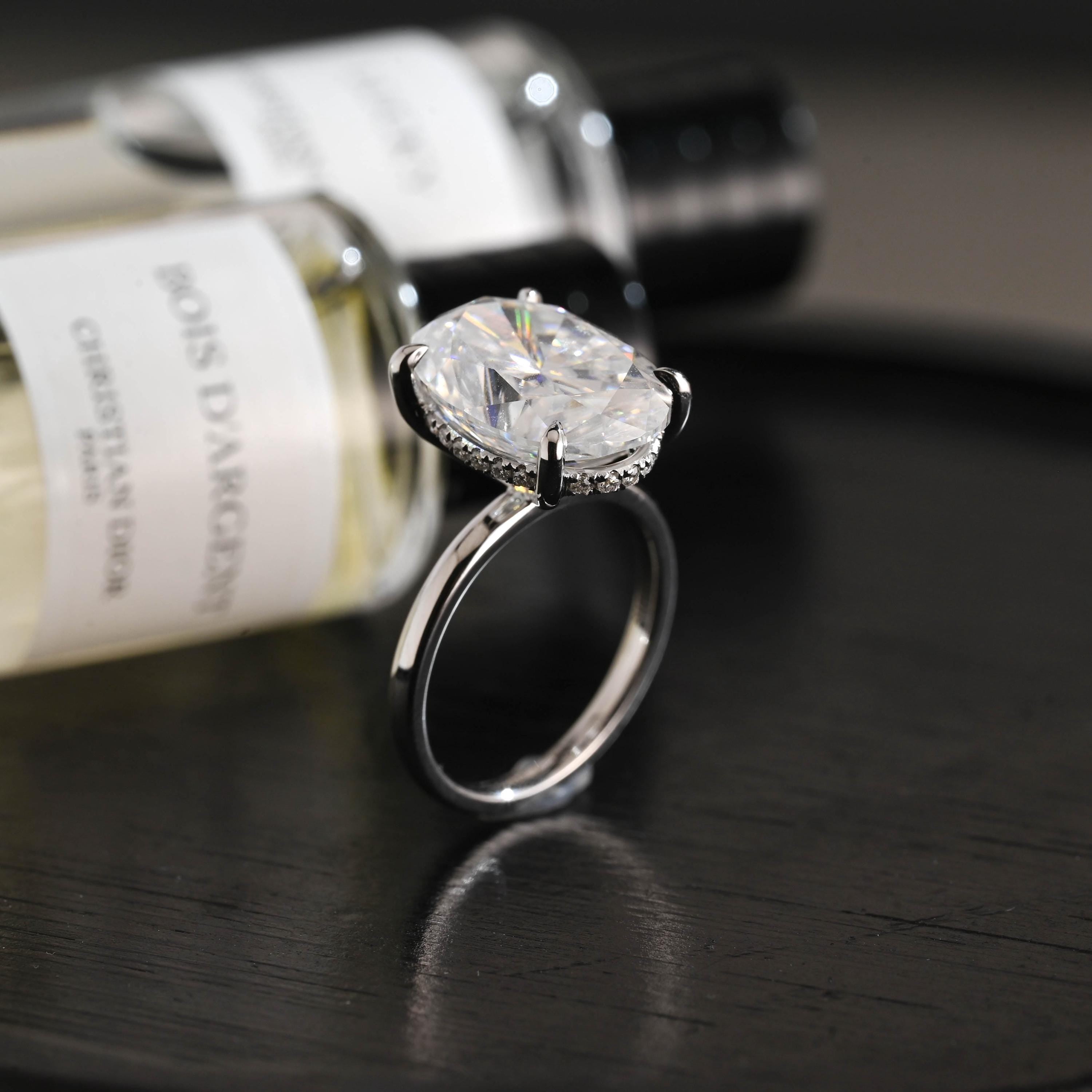 Solid Gold Oval Moissanite Engagement Ring, Anniversary Gift Birthday Gift for Women
