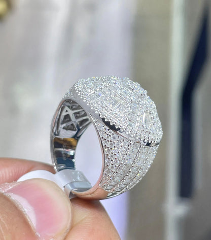 Iced Out Moissanite Dome Ring: 6.6 Carat Sterling Silver Hip Hop Ring