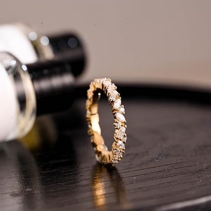 Solid Gold Full Eternity Marquise & Round Cut Moissanite Wedding Band