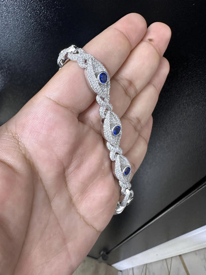 Iced Out Evil Eye Bracelet Infinity bracelet VVS1 Moissanite, 925 Sterling Silver