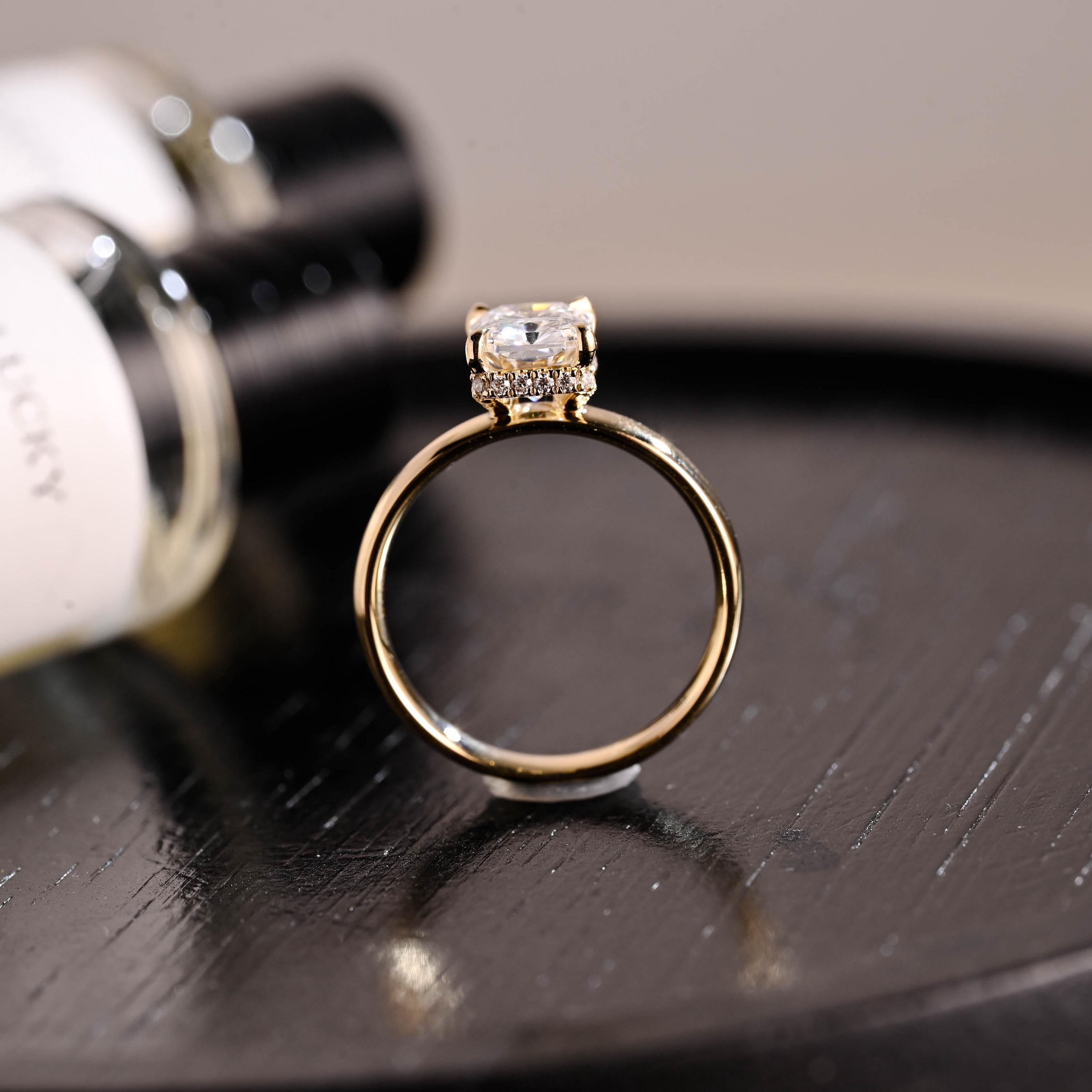 Solid Gold Ascot Hidden Halo Radiant Cut Moissanite Engagement Ring