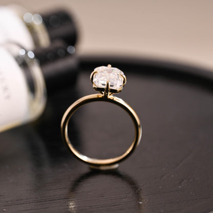 Solid Gold Compass Set Solitaire Emerald Cut Moissanite Engagement Ring, Anniversary Ring