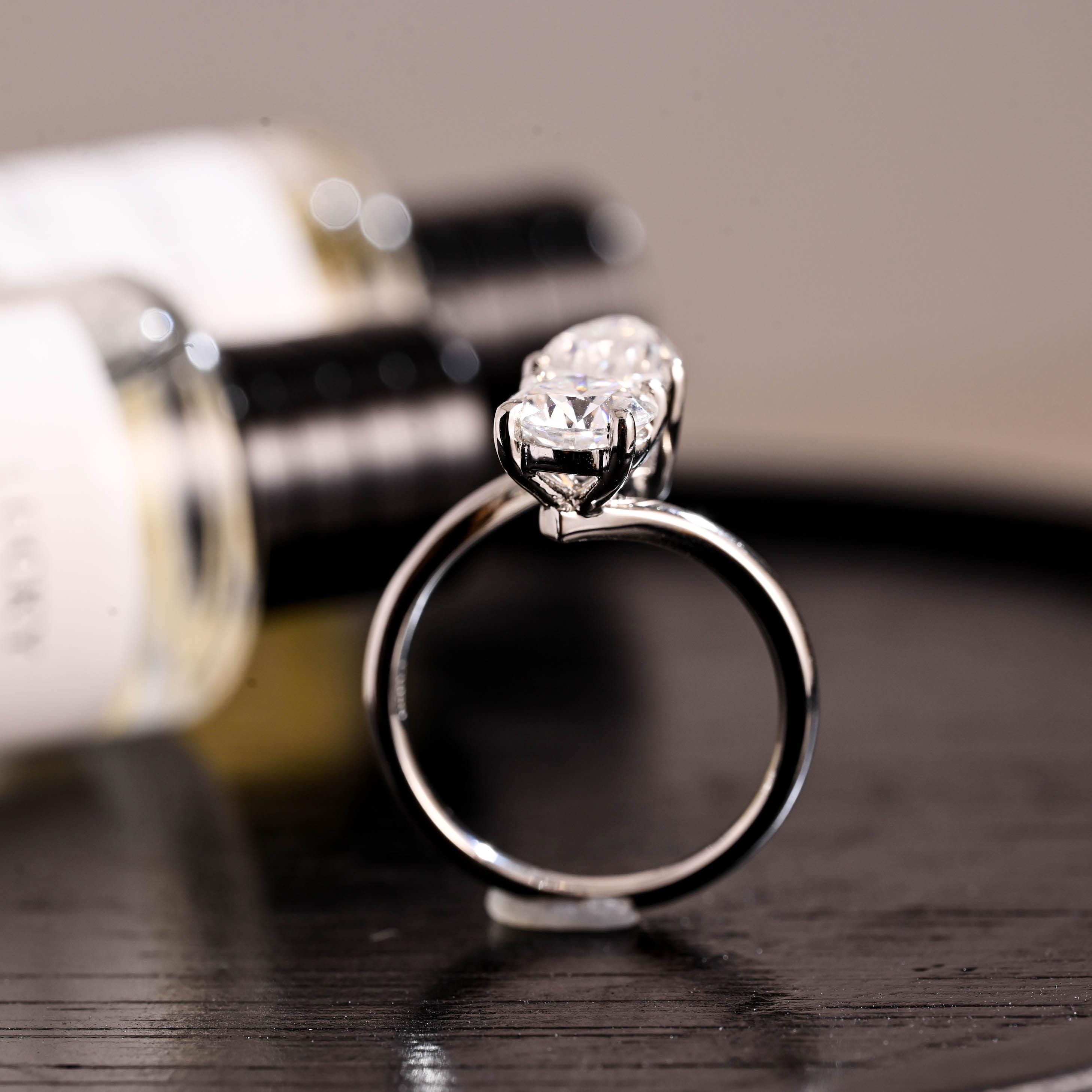 Toi et Moi Moissanite Engagement Ring, Round/Pear Cut Moissanite Solid Gold Ring, Two-Stone Wedding Ring