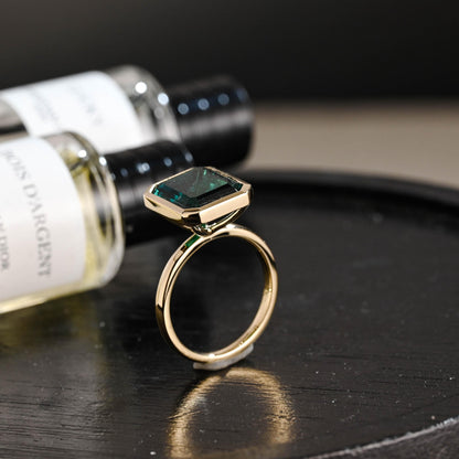 Solid Gold Lab Grown Emerald Engagement Ring, Promise Ring, Wedding Ring, Anniversary Gift Birthday Gift Valentine's Day Gift for Women Wife