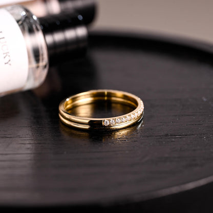 Moissanite Pave Solid Gold Wedding Band, Eternity Ring
