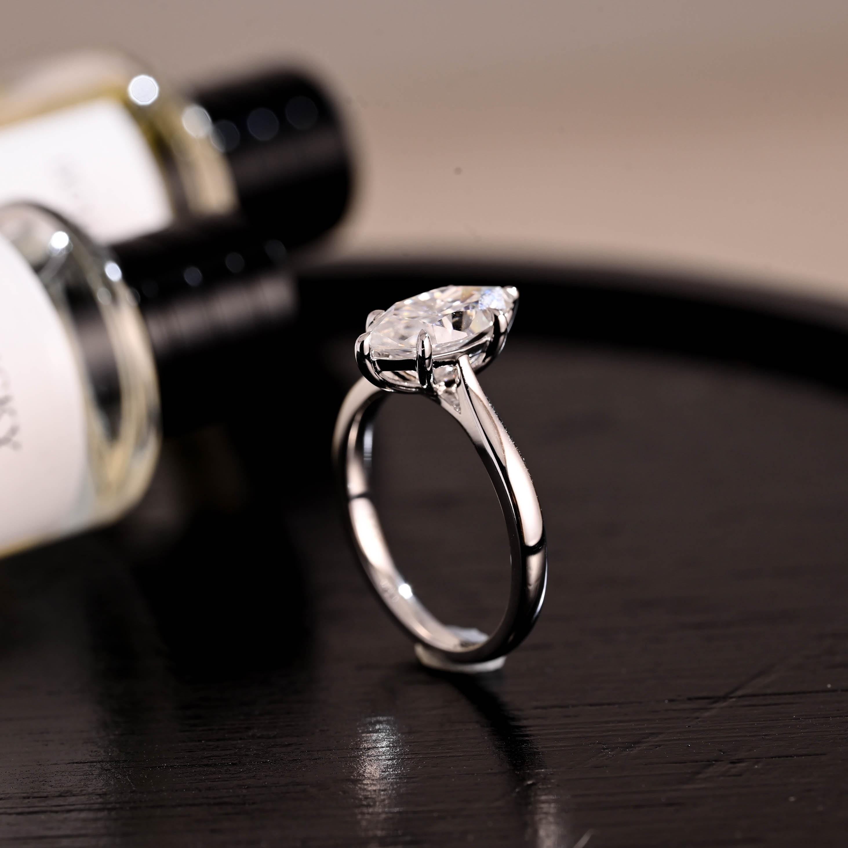 Marquise Cut Moissanite Ring, Solid Gold Cathedral Setting, Anniversary Gift