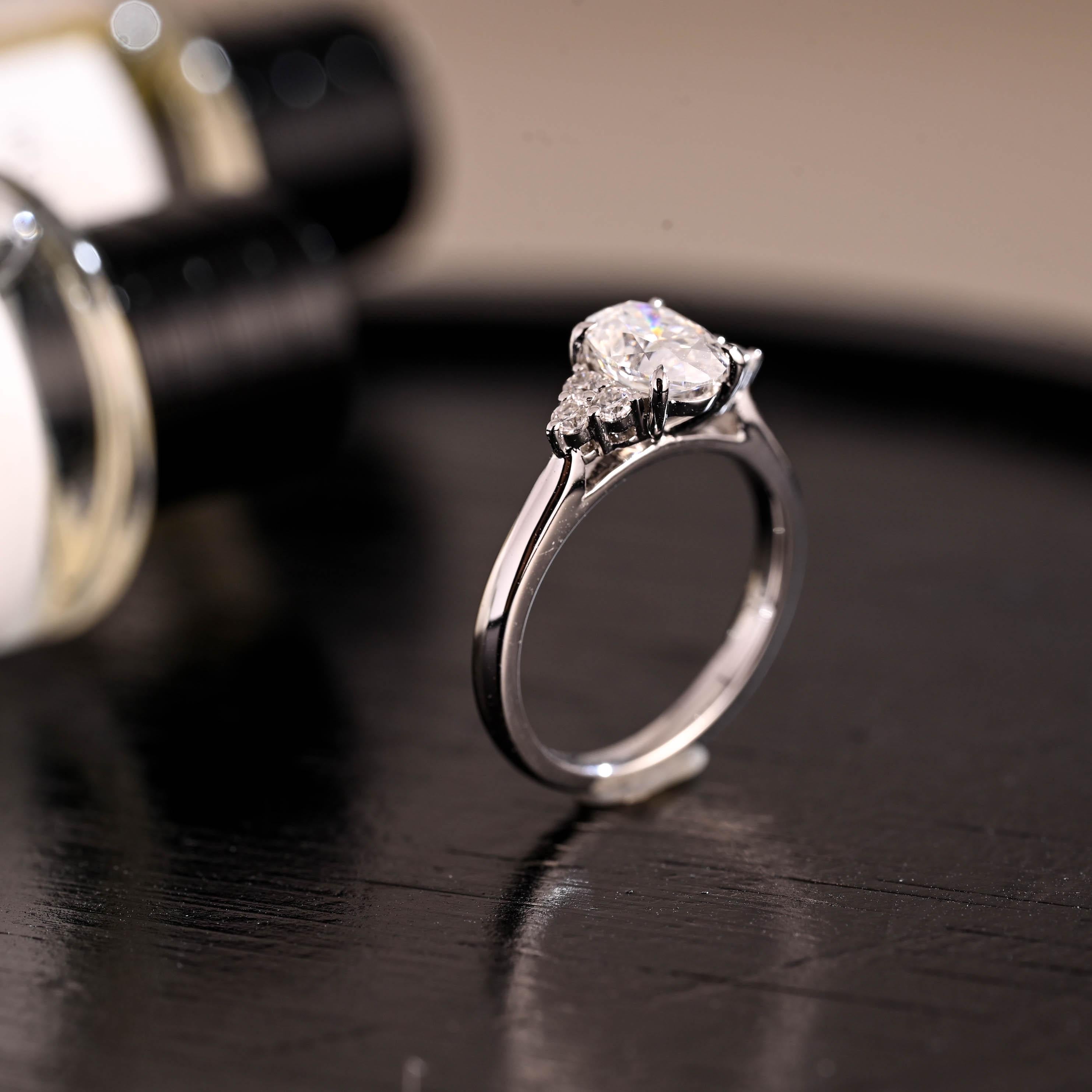 Solid Gold Cathedral Setting Oval Cut Moissanite Engagement Ring, Anniversary Ring for Women