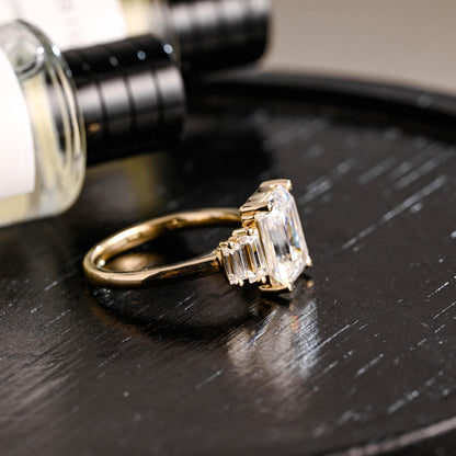Solid Gold Emerald Cut Moissanite Engagement Ring, Proposal Ring, Promise Ring, Wedding Ring, Anniversary Gift Birthday Gift for Women