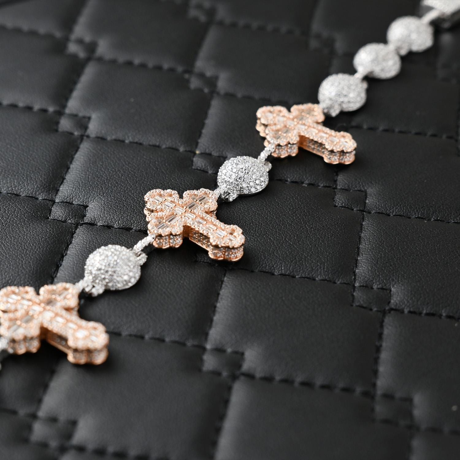 Two-Tone Moissanite Cross Bracelet: 925 Sterling Silver Iced Out Jewelry