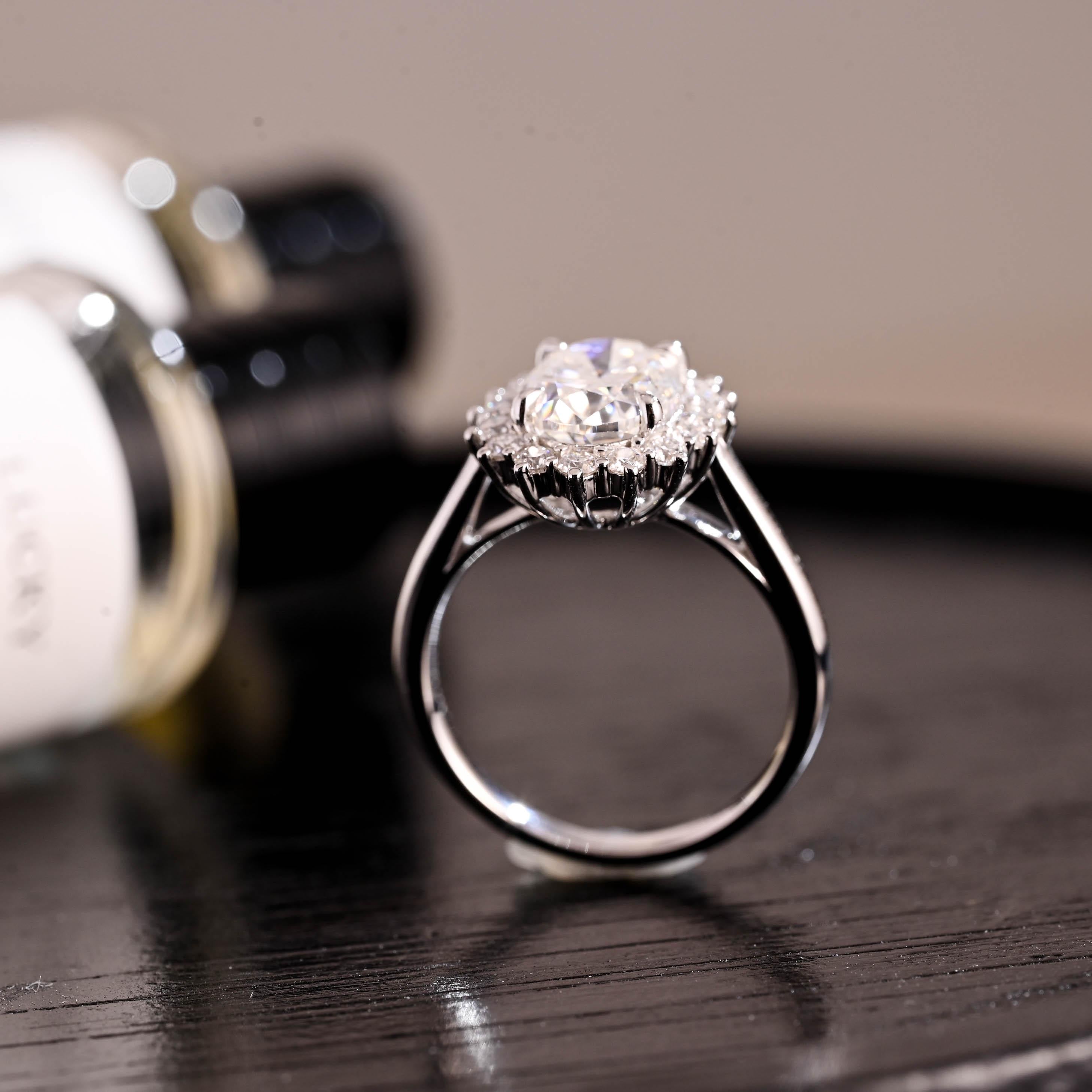 Solid Gold Starburst Oval Cut Moissanite Engagement Ring, Halo Wedding Ring