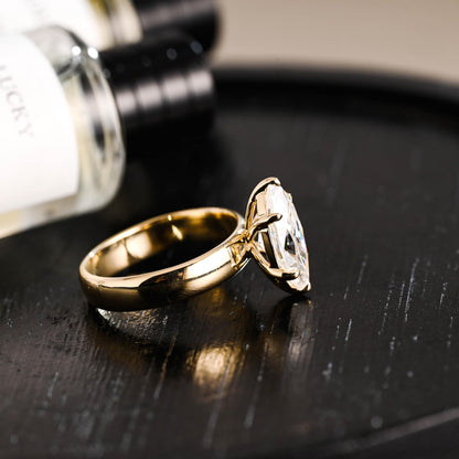 Solid Gold Marquise Moissanite Engagement Ring, 4mm Width Anniversary Ring