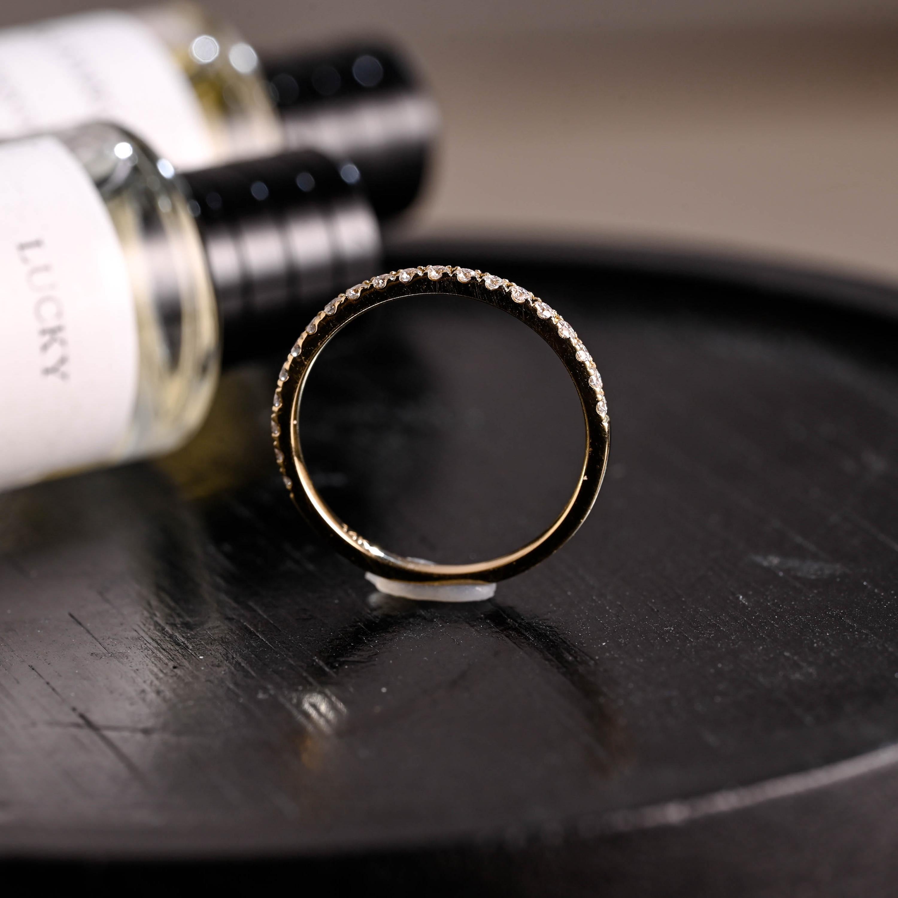 Solid Gold Moissanite Wedding Band, Round Cut Anniversary Ring