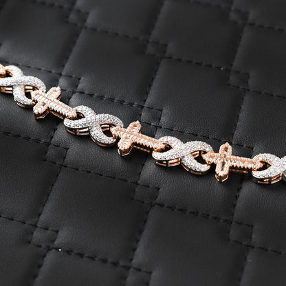 Moissanite Infinity Cross Bracelet: Two-Tone Rose Gold, 925 Sterling Silver