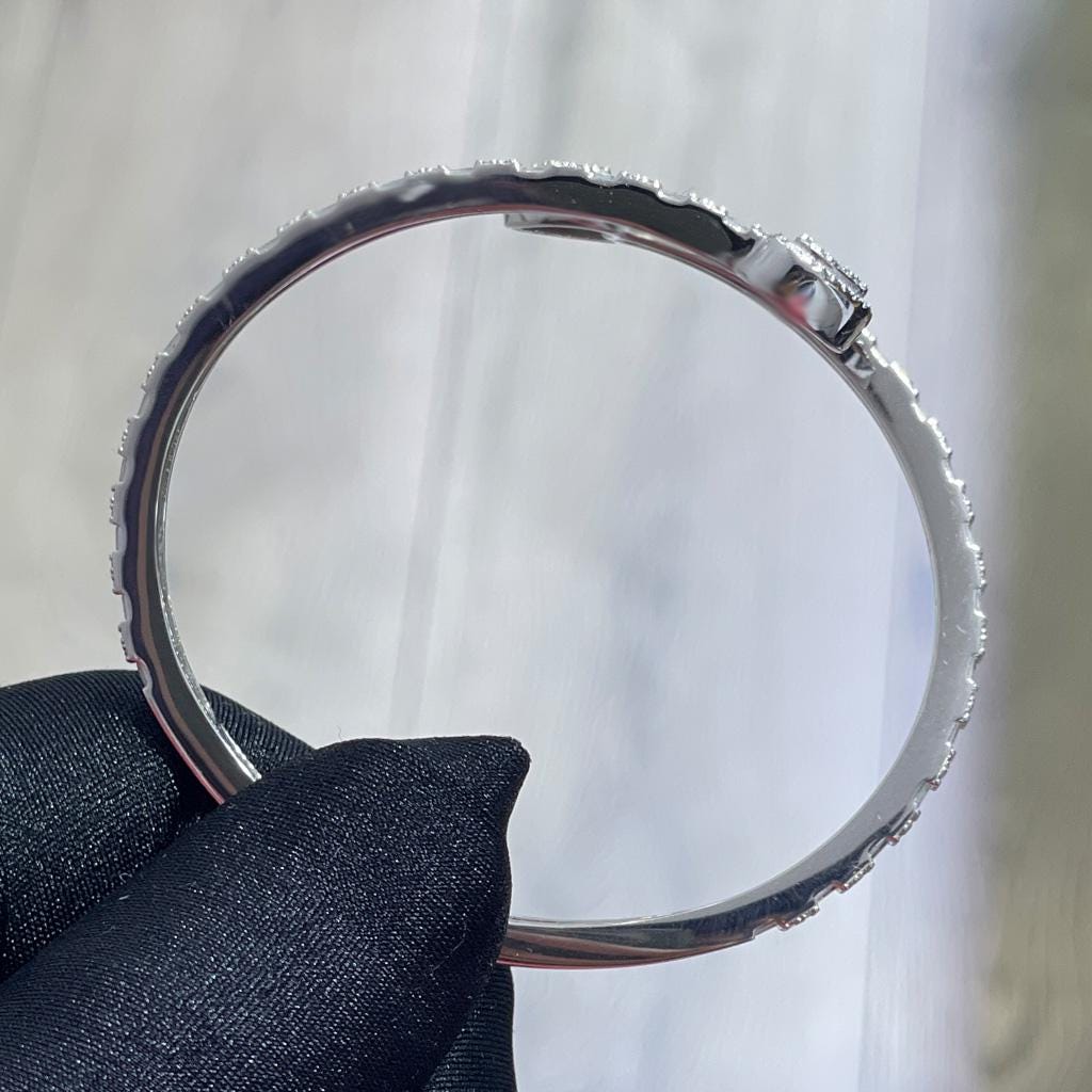 Iced Out Moissanite Heart Bangle Bracelet: 925 Sterling Silver