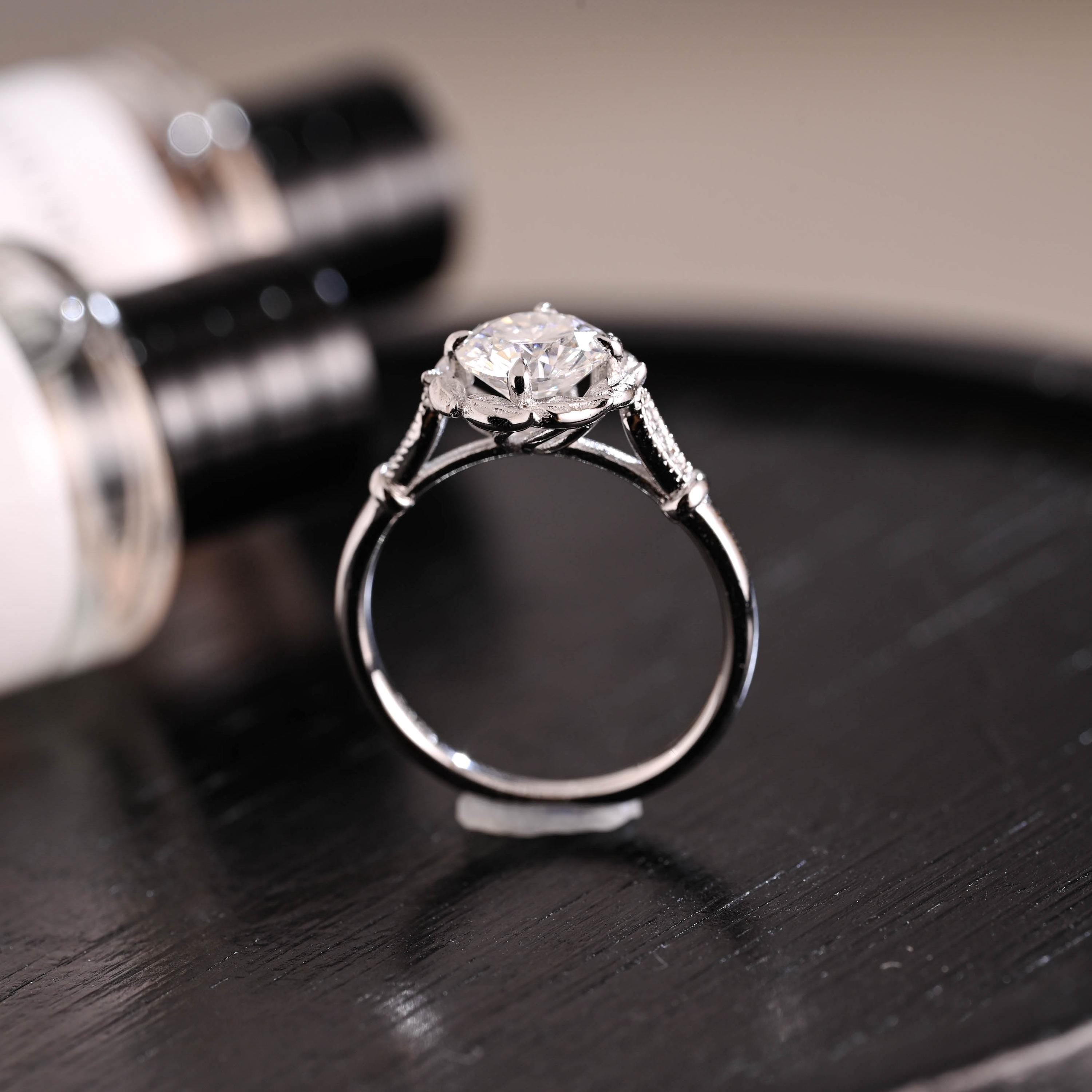 Solid Gold Round Cut Moissanite Engagement Ring, Anniversary Gift Birthday Gift for Women Wife