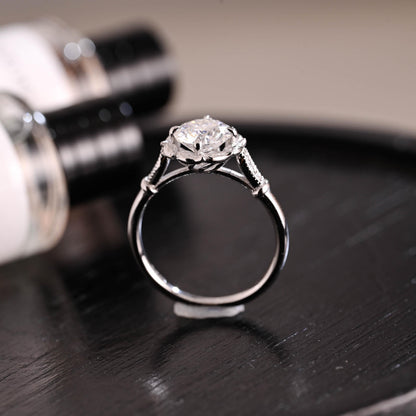 Solid Gold Round Cut Moissanite Engagement Ring, Anniversary Gift Birthday Gift for Women Wife