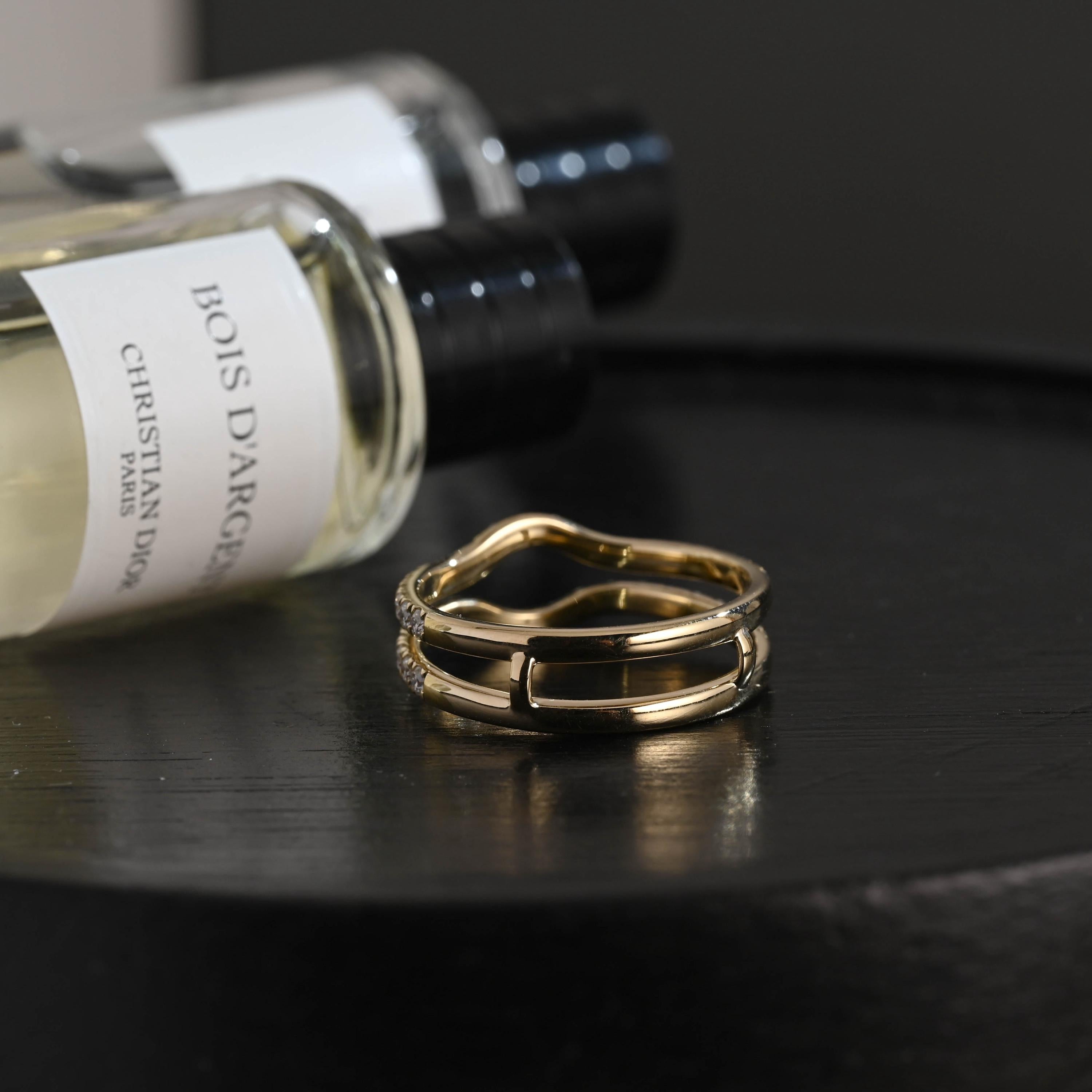 Solid Gold Round Cut Moissanite Wedding Band, Enhancer Matching Ring