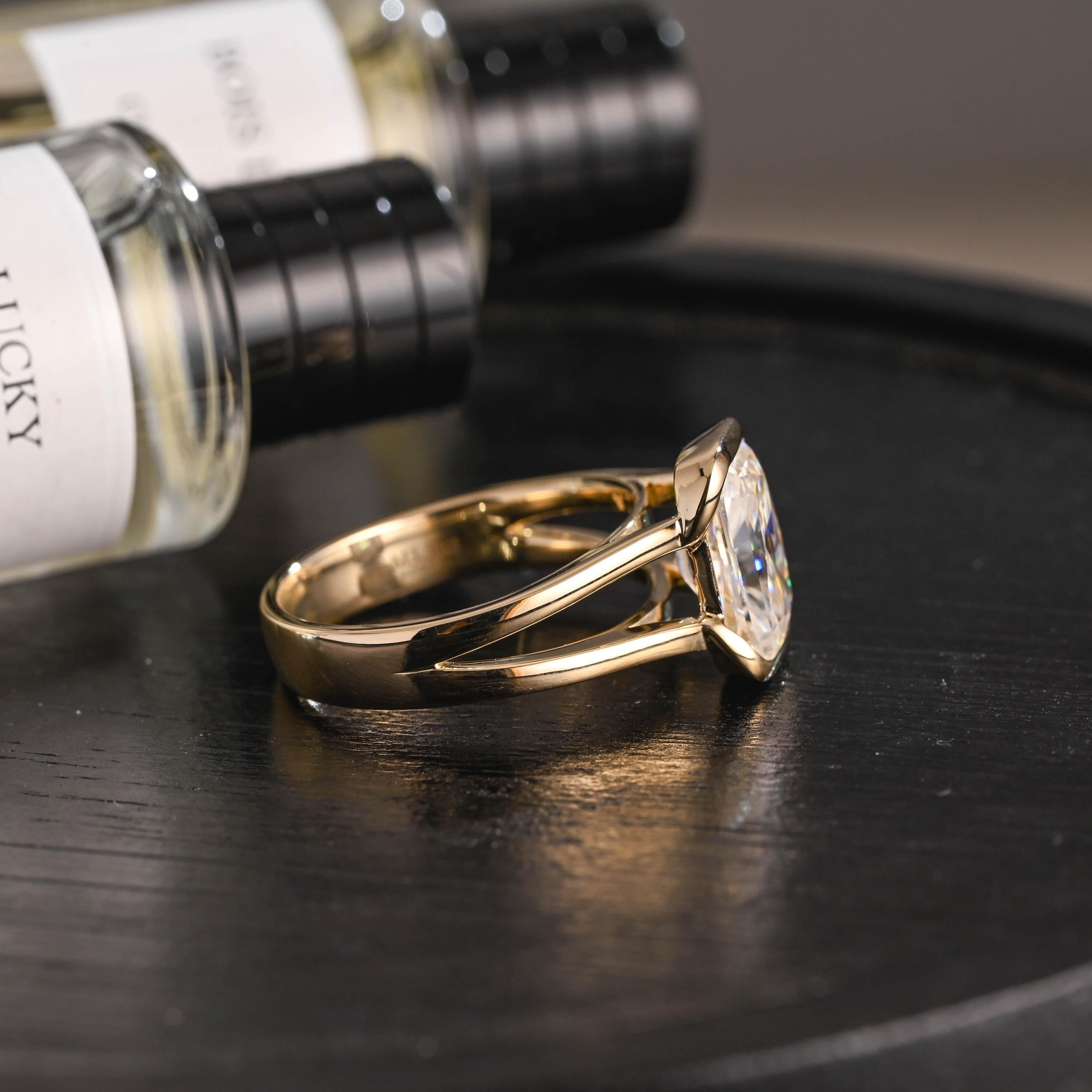 Solid Gold Radiant Moissanite Engagement Ring, Anniversary Gift for Her