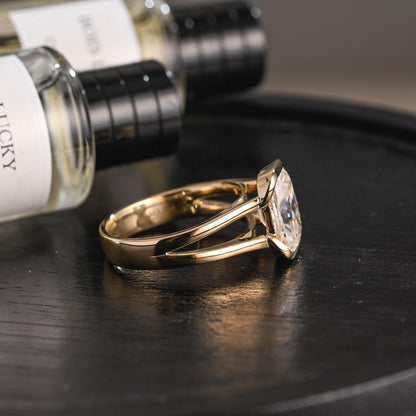 Solid Gold Radiant Moissanite Engagement Ring, Anniversary Gift for Her