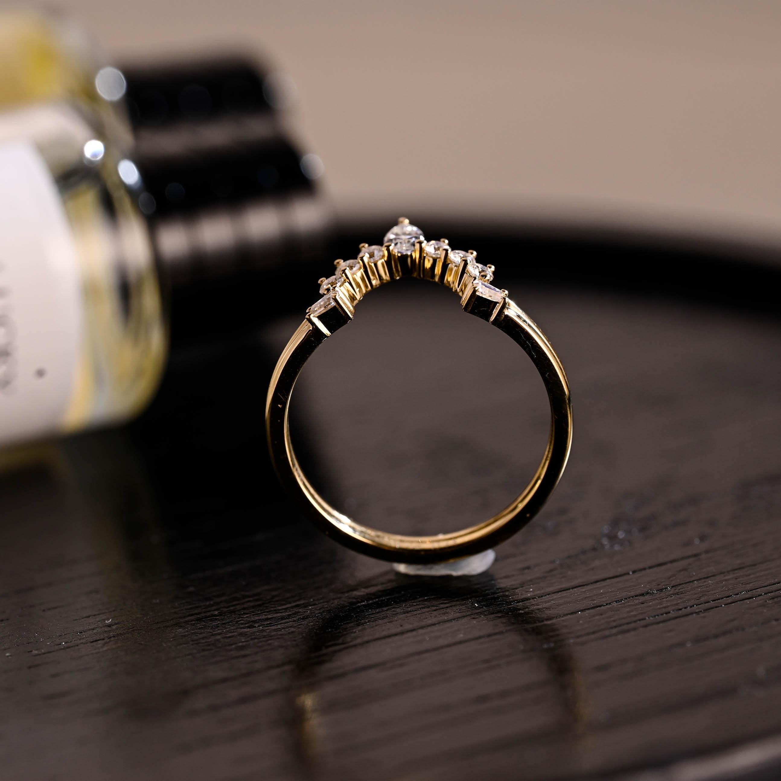 Solid Gold Moissanite Nesting Wedding Band, Stackable Curved Ring