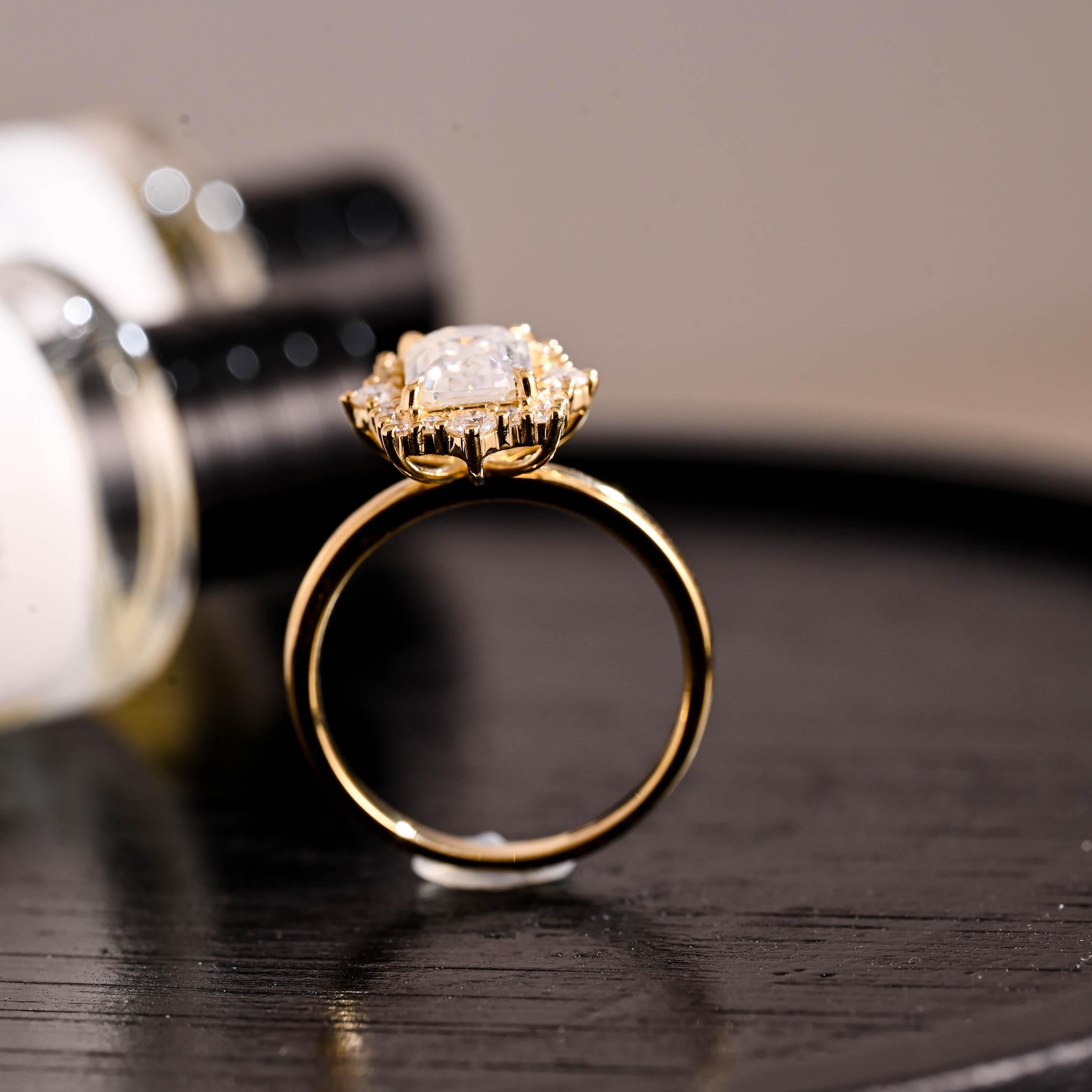 Solid Gold Emerald Cut Moissanite Engagement Ring, Starburst Emerald Cut Moissanite Wedding Ring, Anniversary Ring, Moissanite Promise Ring
