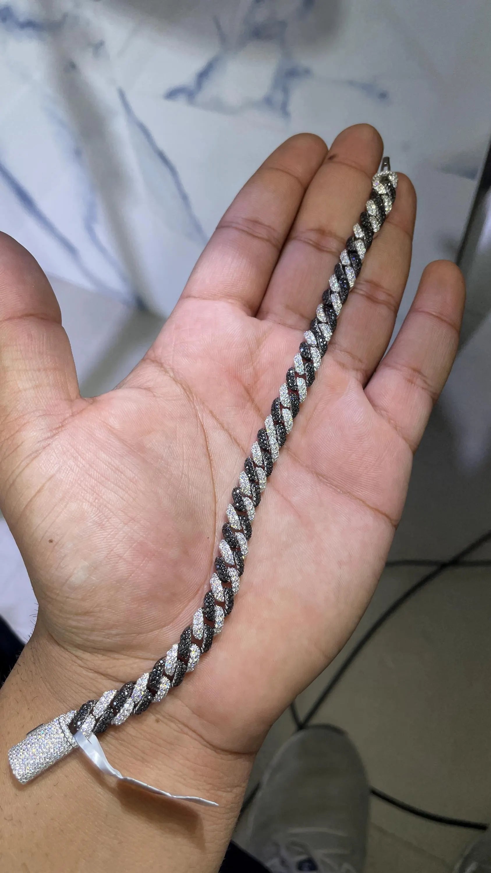 Moissanite VVS1 Cuban Link 6mm 8mm 925 Sterling Silver Passes Diamond Tester | 2 Tone Black stone and VVS Moissanites