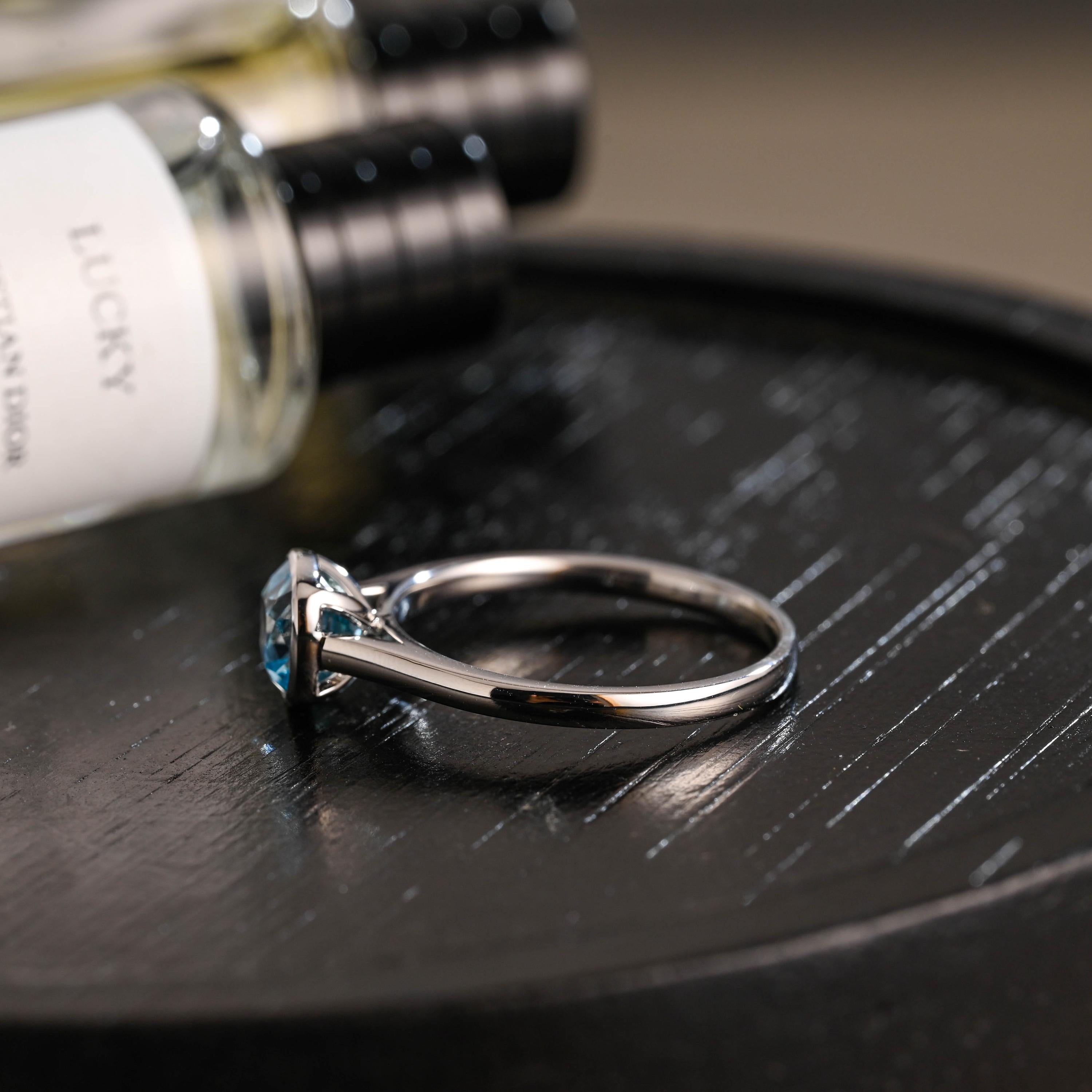 Solid Gold Cushion Cut Aquamarine Engagement Ring, Proposal Ring, Promise Ring, Wedding Ring, Anniversary Gift Birthday Gift for Women Wife