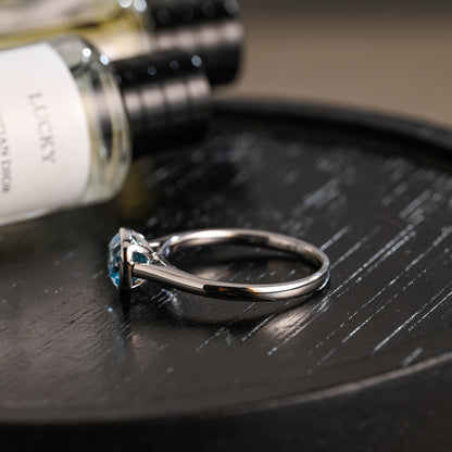 Solid Gold Cushion Cut Aquamarine Engagement Ring, Proposal Ring, Promise Ring, Wedding Ring, Anniversary Gift Birthday Gift for Women Wife
