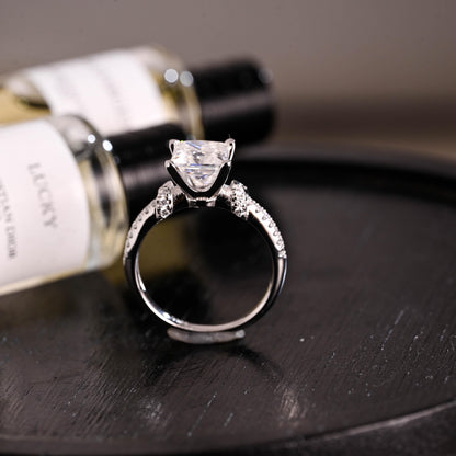 Solid Gold Princess Cut Moissanite Engagement Ring, Anniversary Gift Birthday Gift for Women Wife