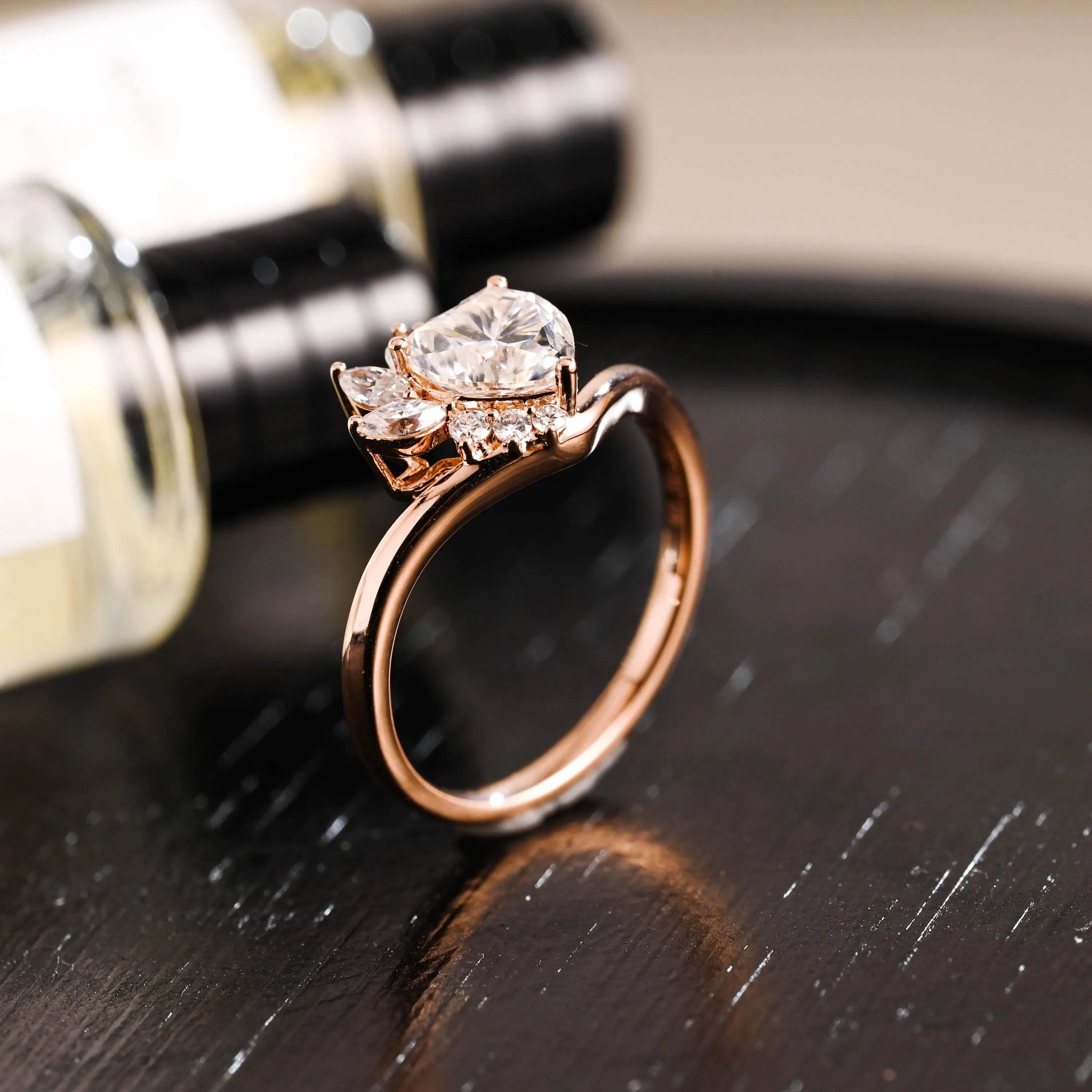 Solid Gold Heart Moissanite Engagement Ring, Marquise Promise Ring, Anniversary Gift Birthday Gift for Women