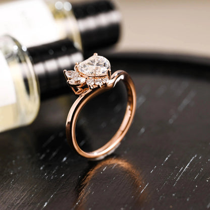 Solid Gold Heart Moissanite Engagement Ring, Marquise Promise Ring, Anniversary Gift Birthday Gift for Women