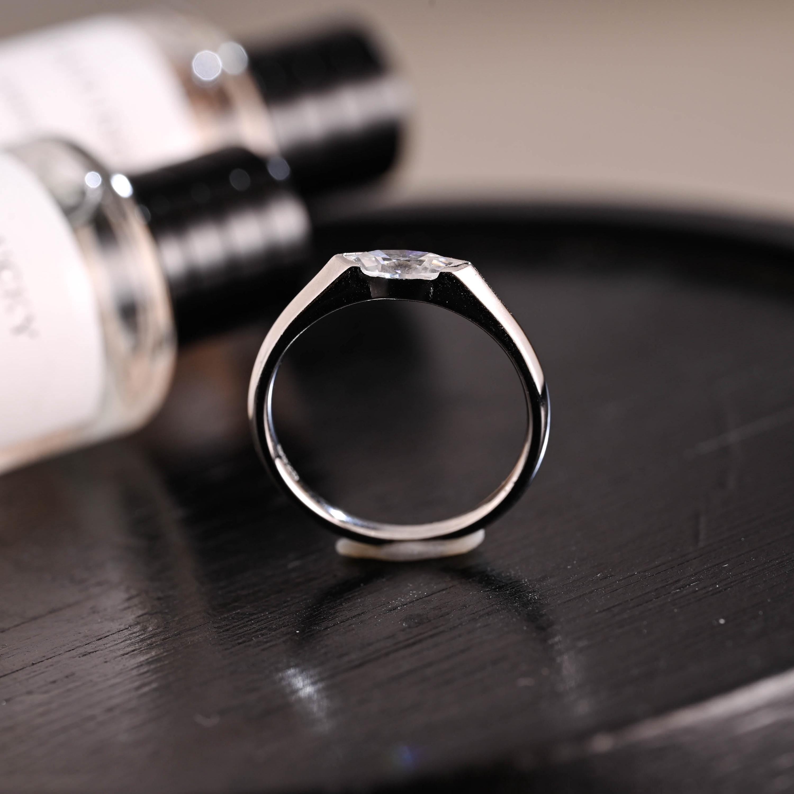 Solid Gold Marquise Moissanite Wedding Band, Matching Ring