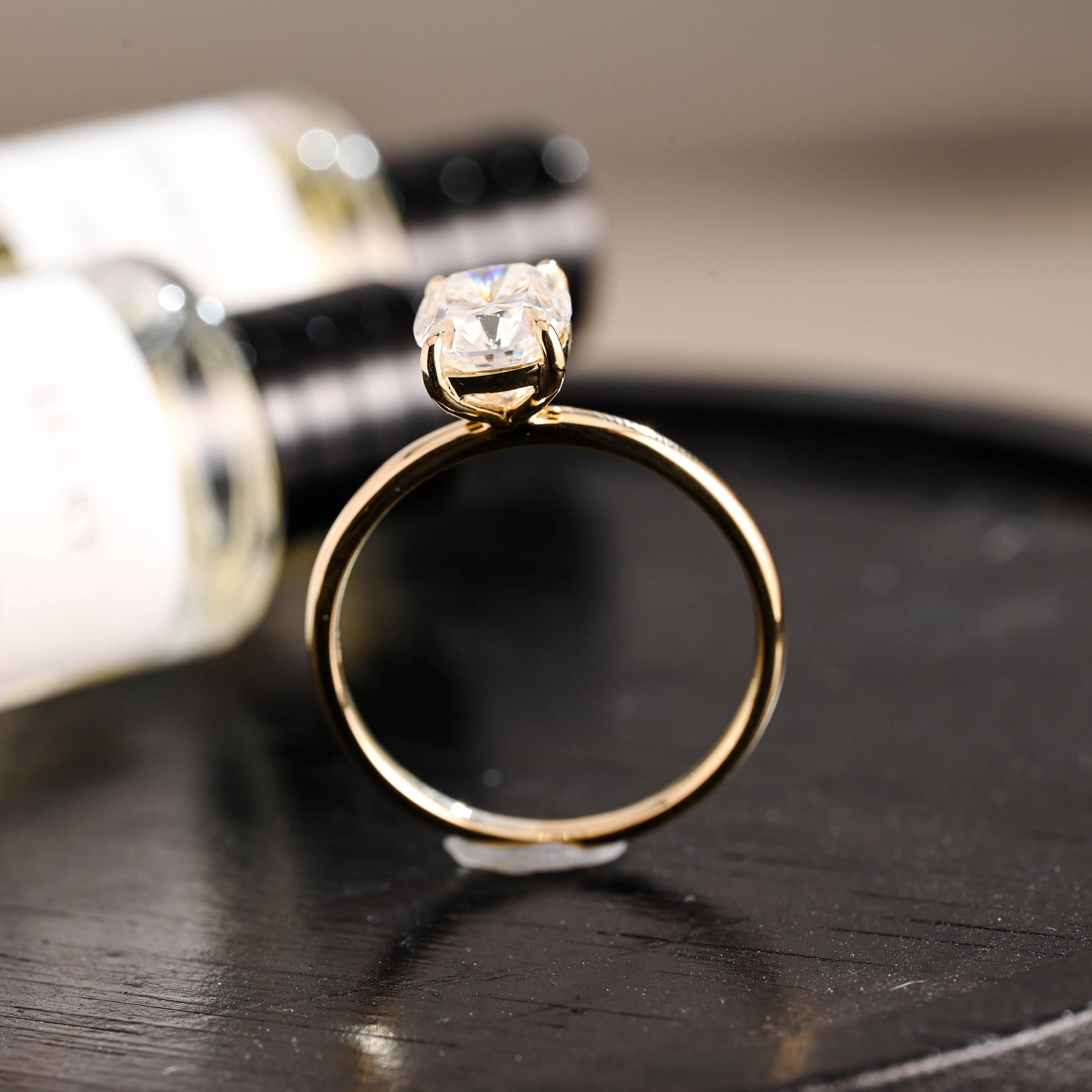 Solid Gold Elongated Cushion Moissanite Engagement Ring, Proposal Ring, Promise Ring, Wedding Ring, Anniversary Gift Birthday Gift for Women
