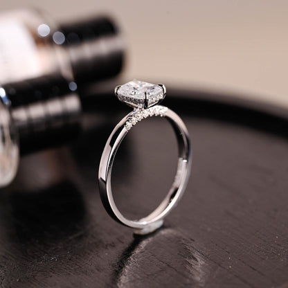 Solid Gold Hidden Halo Radiant Cut Moissanite Engagement Ring, Anniversary Ring for Her