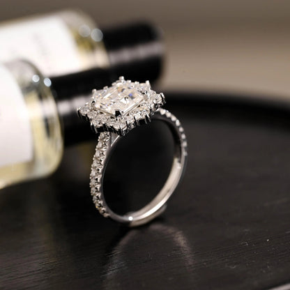 Solid Gold Half Eternity Asscher Cut Moissanite Engagement Ring, Anniversary Gift for Women Wife