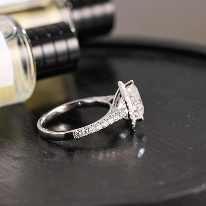 Solid Gold Heart Cut Moissanite Engagement Ring, Half Pave Band Ring Proposal Ring, Promise Ring, Wedding Ring