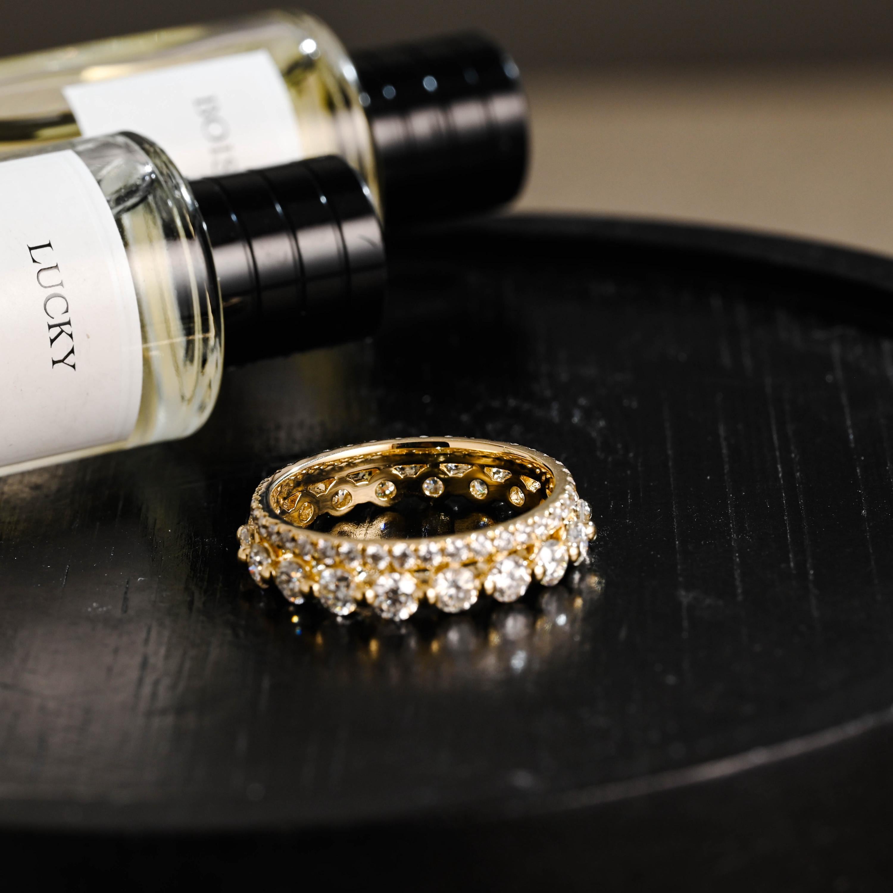 Solid Gold Round Cut Moissanite Wedding Band, Anniversary Ring