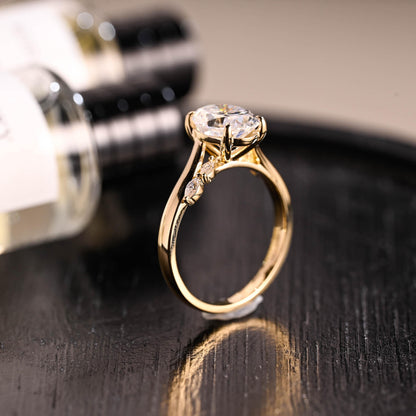 Solid Gold Oval Cut Moissanite Engagement Ring, ByPass Proposal Ring