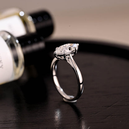 Solid Gold Marquise Cut Moissanite Engagement Ring, Pave Prong Setting