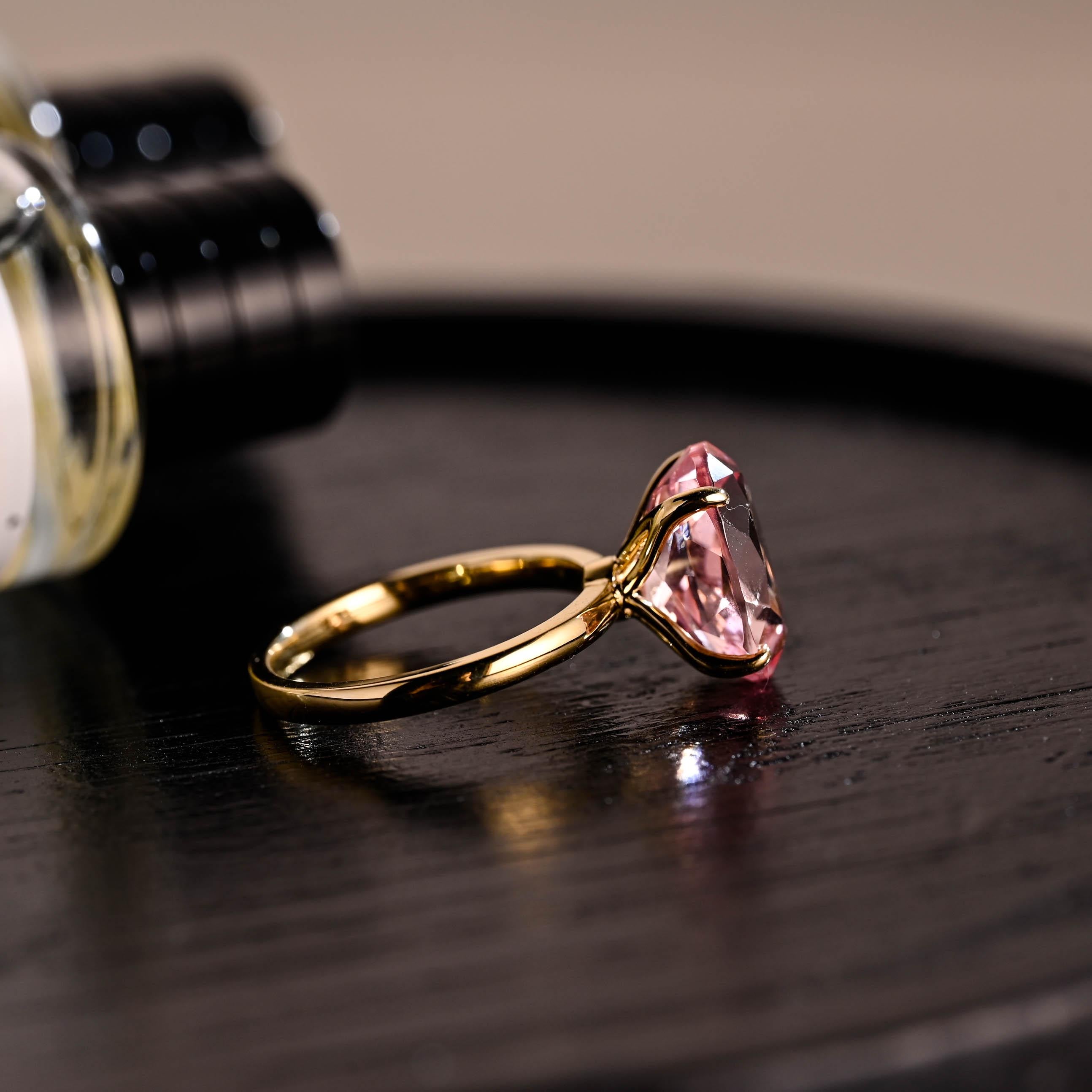 Solid Gold Tulip Setting Oval Cut Lab Grown Pink Sapphire Engagement Ring