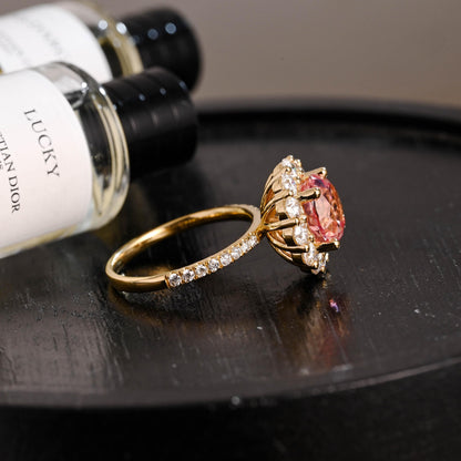 Solid Gold Round Cut Pink Sapphire Engagement Ring, Anniversary Gift Birthday Gift for Women Wife