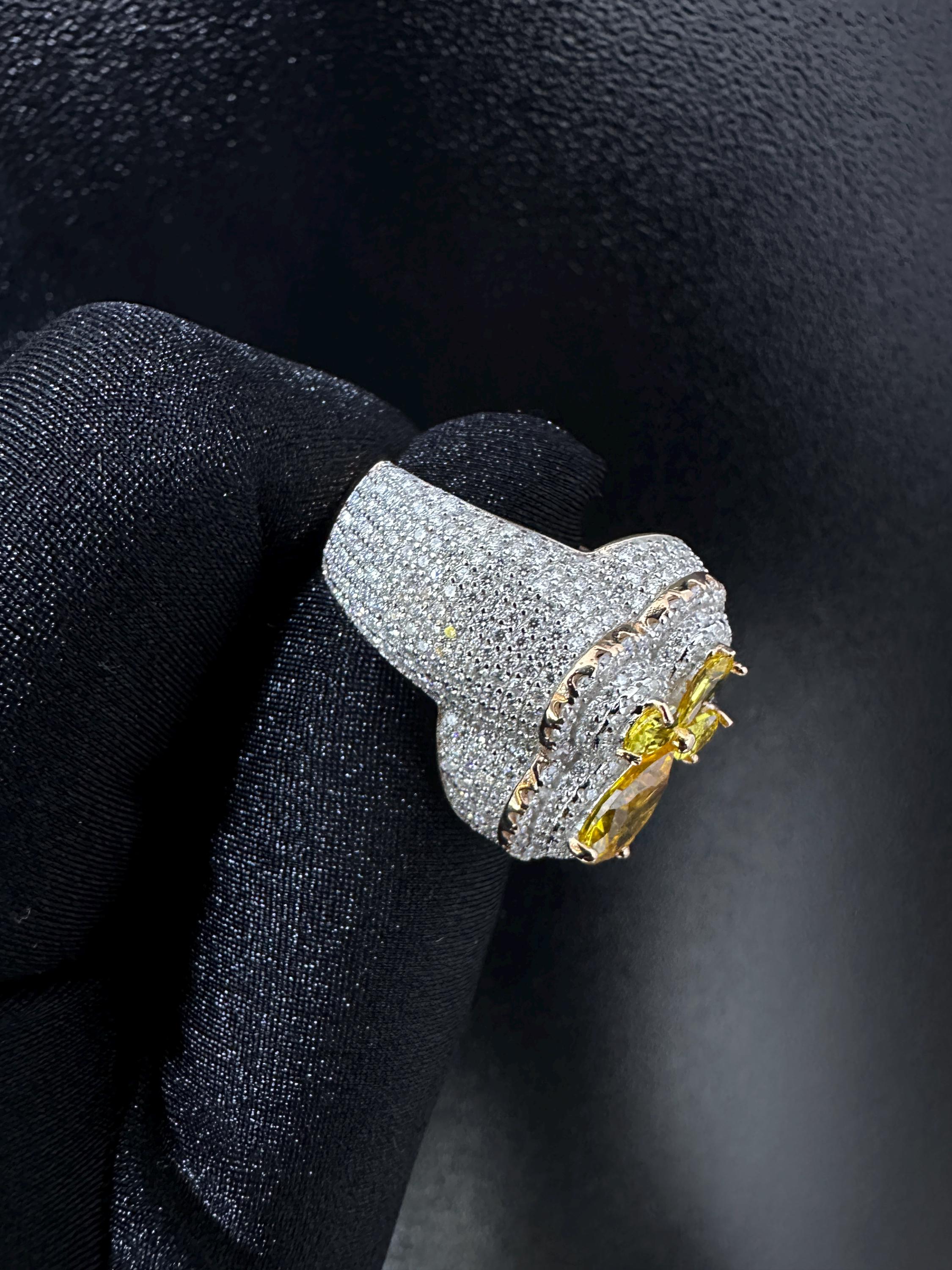 Oversized Moissanite Diamond Men's Ring: Yellow Sapphire Hip Hop Bling